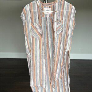 Striped colourful linen feel dress- can be worn as beach cover-up